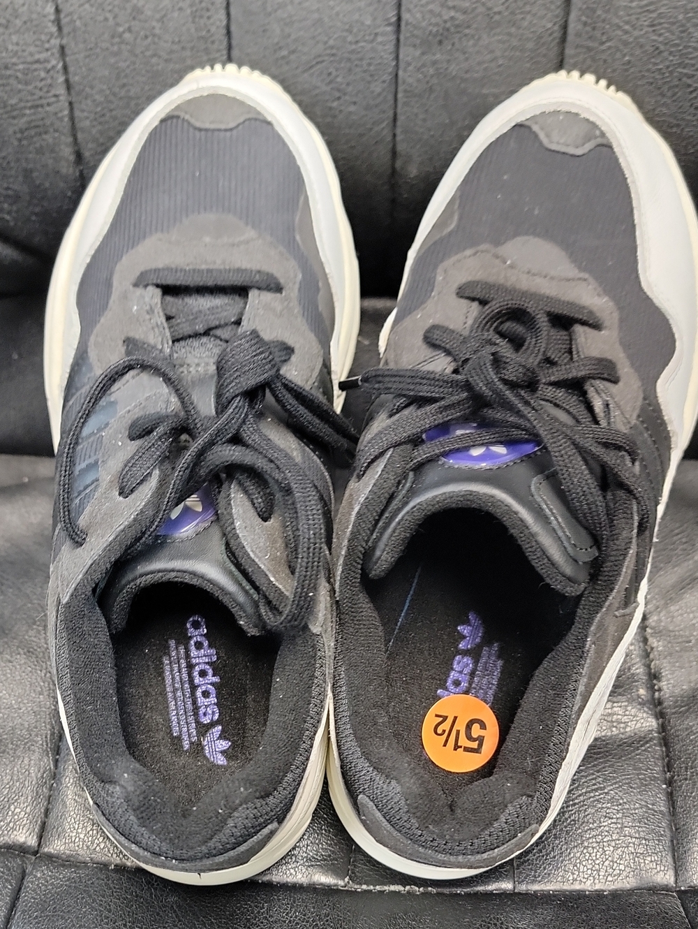 adidas Men’s Black and Gray Sneakers with Purple Accents